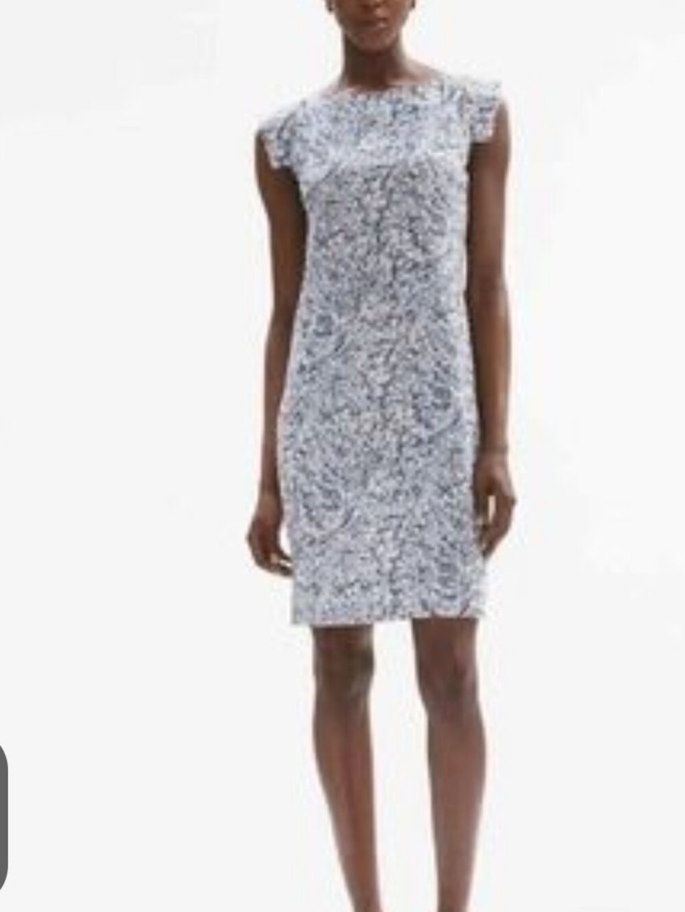 MM.LaFleur Blue and White Cap-Sleeve Midi Dress